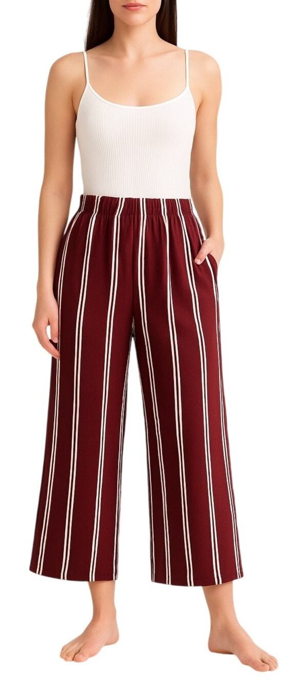 Honey Punch Wide Leg Boho Crop Pants Red & White Striped Trousers Size Small